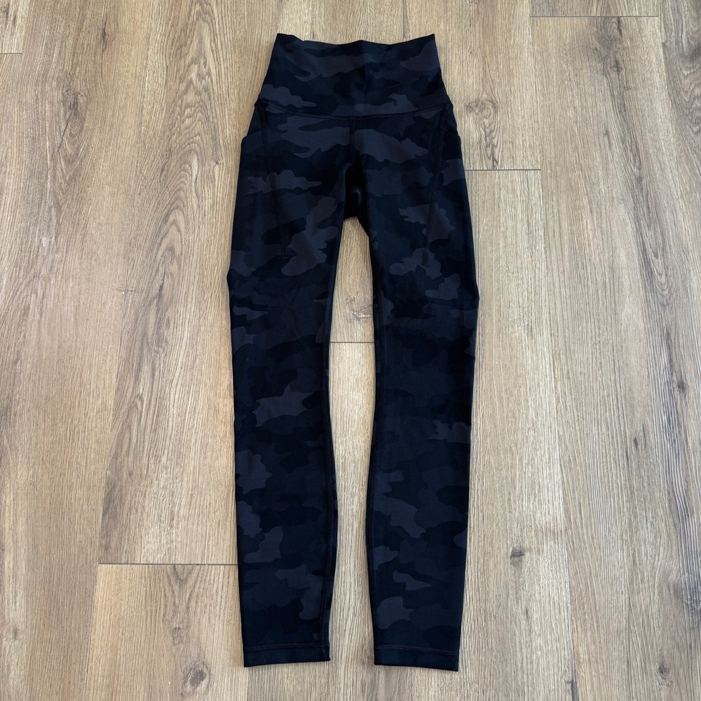 Lululemon Heritage 365 Camo High Rise Leggings with Pockets Black Grey Size 0
